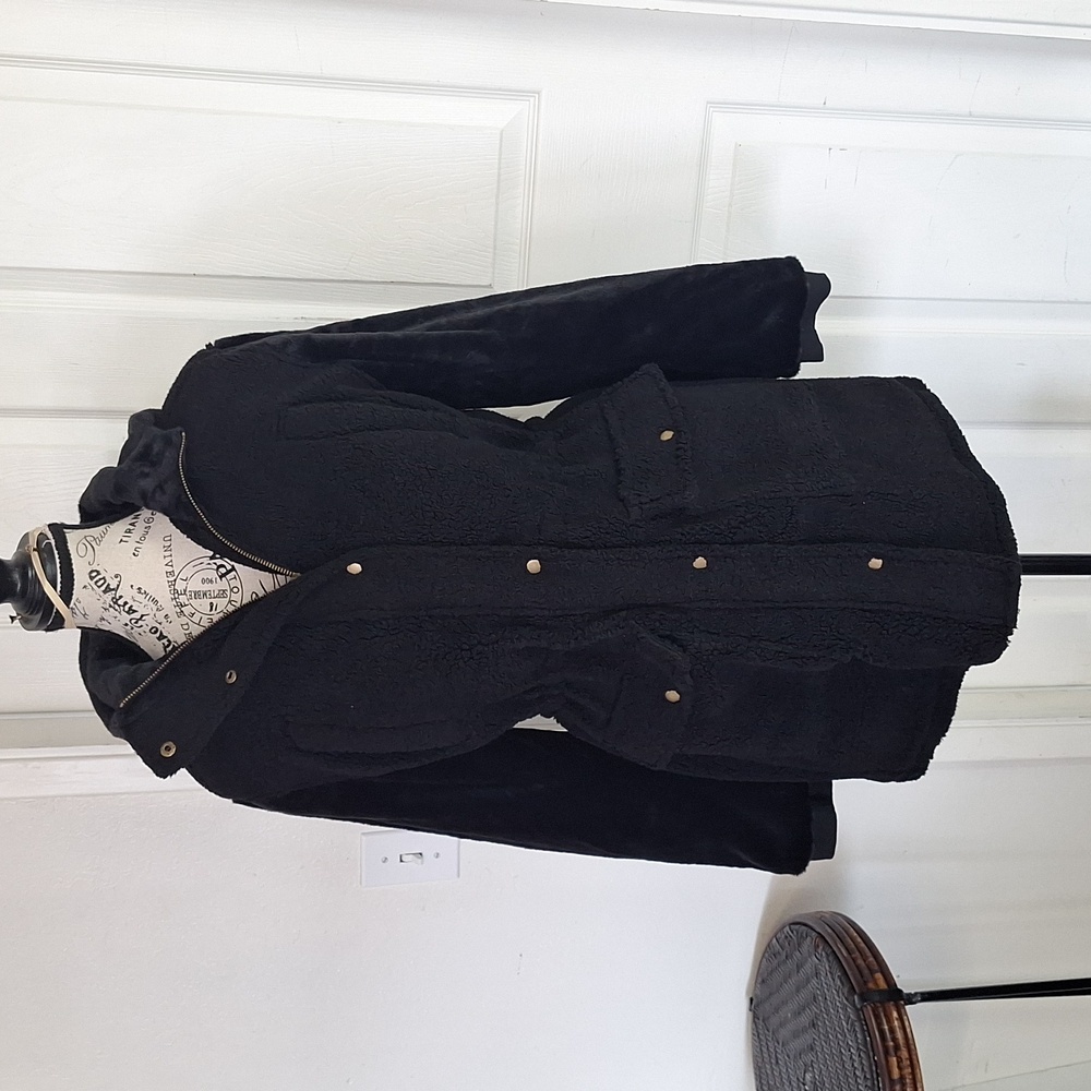 Eden Society Womens Black Holly Cargo Jacket Coat Size Small Pockets Hooded